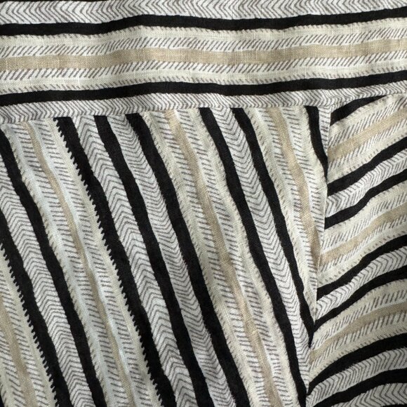 Black and Cream Pattern Midi Skirt Linen with Handkerchief Hem - Picture 2 of 4